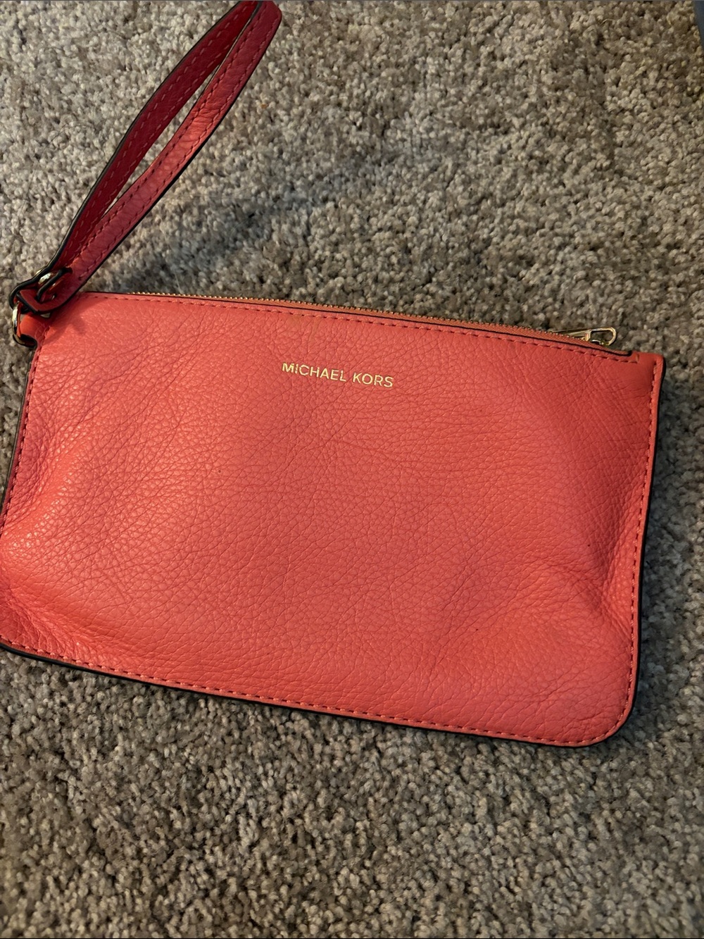 Michael Kors Coral-Red Leather Wristlet Clutch